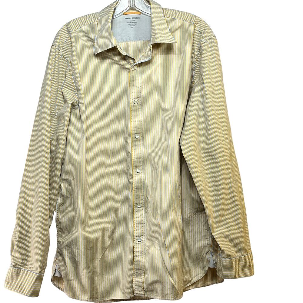 Pearl Snap Shirt Men's Large Banana Republic Slim Fit Cotton Blue Yellow Western